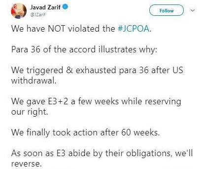 اقدام ایران کاملا طبق حقوق آن در برجام است