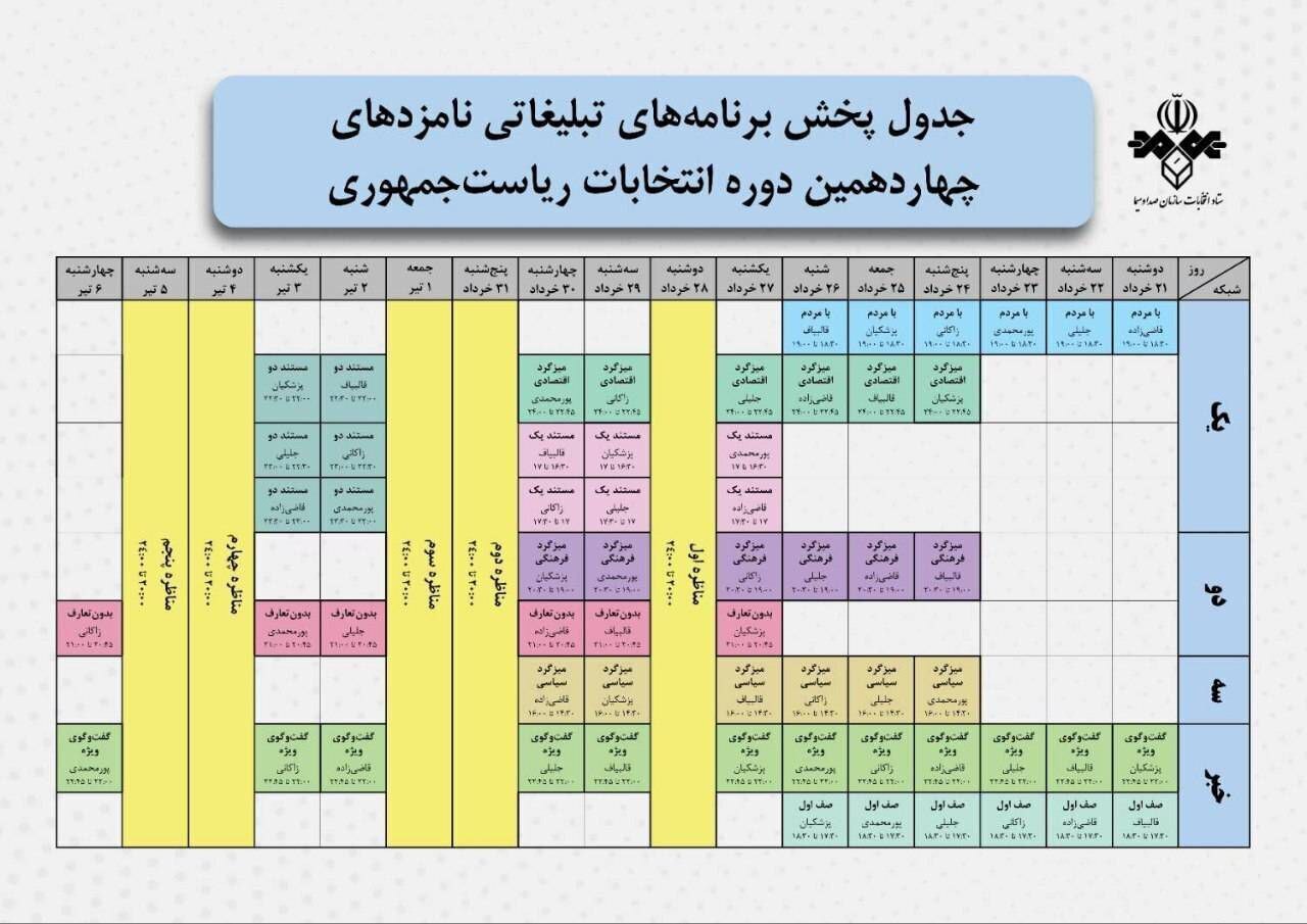 برنامه‌های تبلیغاتی امروز نامزد‌های انتخابات در رسانه ملی